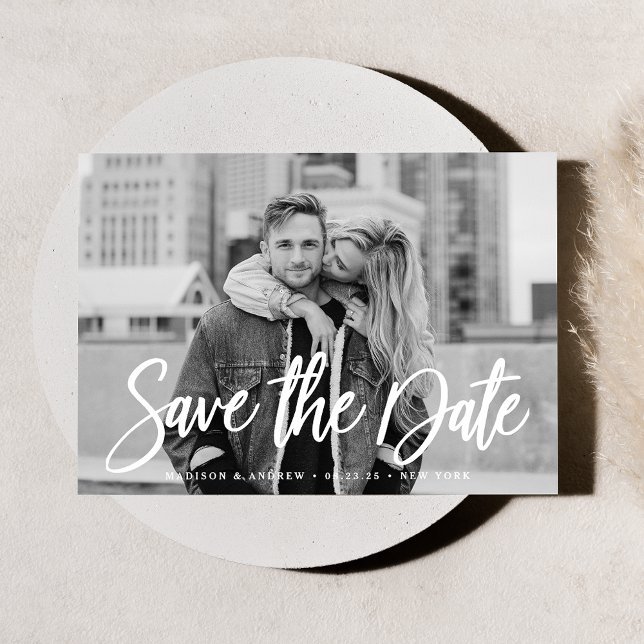 Stylish White Script Photo Save the Date (Creator Uploaded)