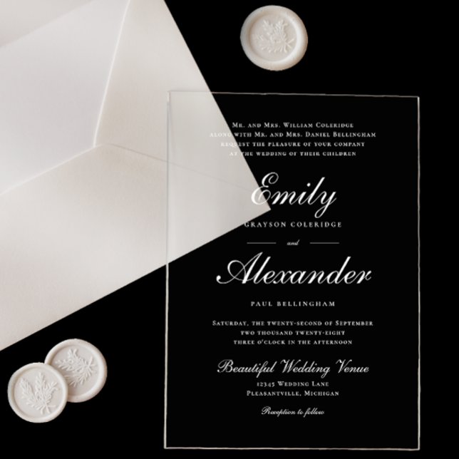 Stylish White Script Typography Wedding Acrylic Invitations (Creator Uploaded)