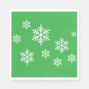 Stylish White Snowflakes On Bright Holiday Green Napkin