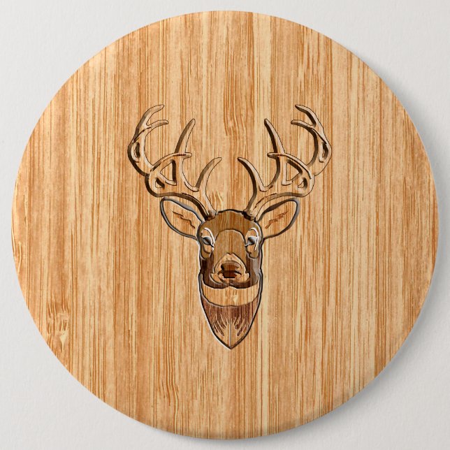 Stylish White Tail Buck Antlers Light Wood Grain 6 Cm Round Badge (Front)