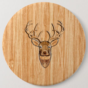 Stylish White Tail Buck Antlers Light Wood Grain 6 Cm Round Badge
