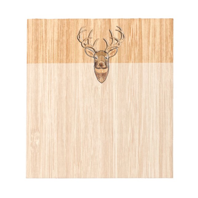 Stylish White Tail Buck Antlers Light Wood Grain Notepad (Front)