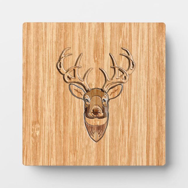 Stylish White Tail Buck Antlers Light Wood Grain Plaque (Front)