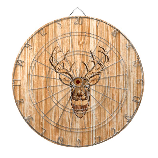 Stylish White Tail Deer Buck Head Light Wood Grain Dartboard (Front)