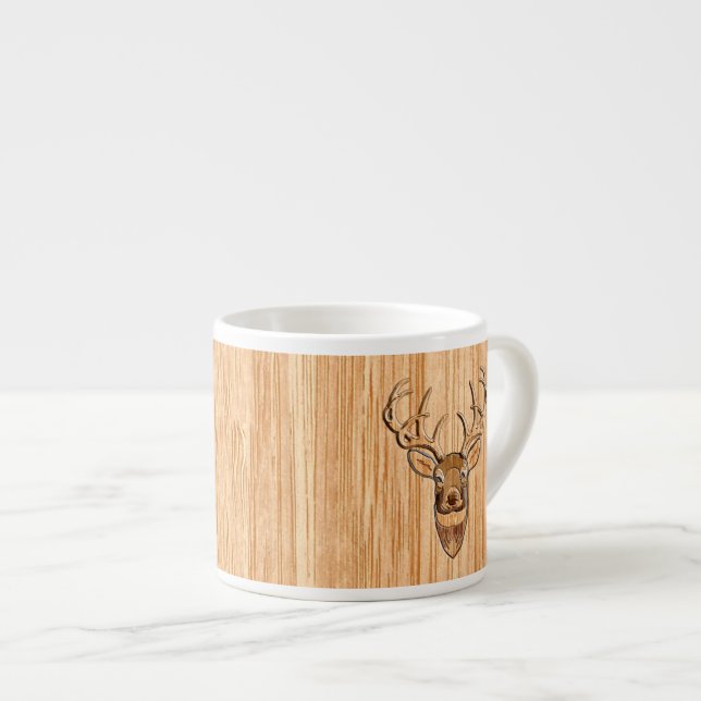 Stylish White Tail Deer Buck Head Light Wood Grain Espresso Cup (Front Right)