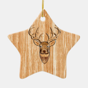 Stylish White Tail Deer Head Light Wood Grain Deco Ceramic Tree Decoration