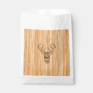 Stylish White Tail Deer Head Light Wood Grain Favour Bags