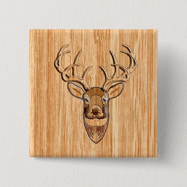 Stylish White Tail Deer Head Wood Grain Print 15 Cm Square Badge (Front)