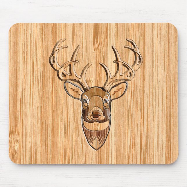 Stylish White Tail Deer Head Wood Grain Print Mouse Mat (Front)