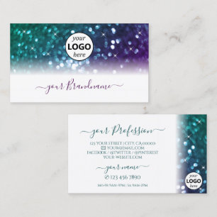 Stylish White Teal Purple Sparkle Glitter Add Logo Business Card