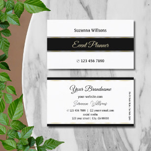 Stylish White with Black and Gold  Stripes Modern Business Card