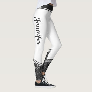 Stylish white with black floral and name modern leggings