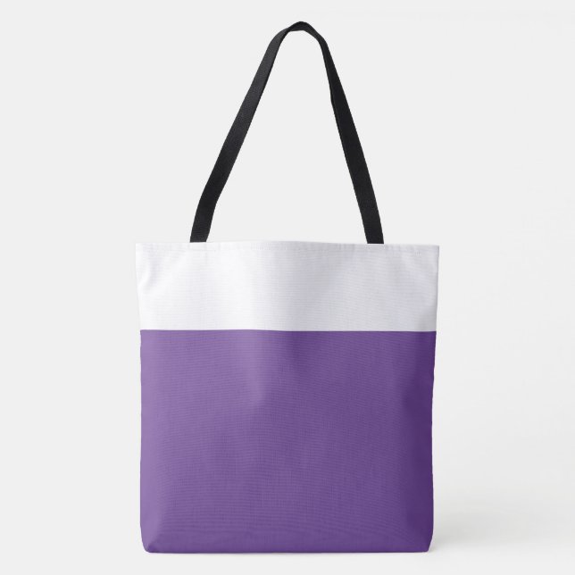 Stylish Wide Pretty Purple White Top Colour Block Tote Bag (Front)