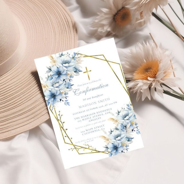 Stylish Wildflower Blue Garden Confirmation Invitation (Creator Uploaded)