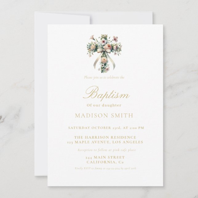 Stylish Wildflower Garden  Baptim Invitation (Front)