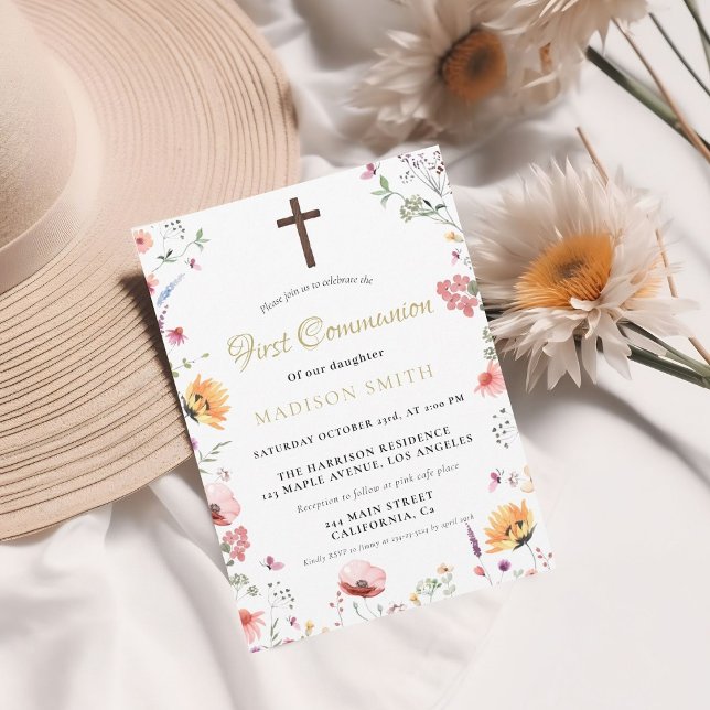 Stylish Wildflower Garden First Holy Communion Invitation (Creator Uploaded)