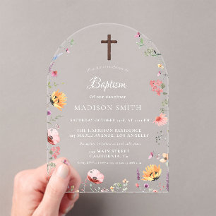 Stylish Wildflower Meadow Garden Baptism  Acrylic Invitations