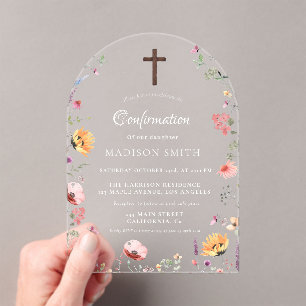 Stylish Wildflower Meadow Garden Comfirmation Acrylic Invitations