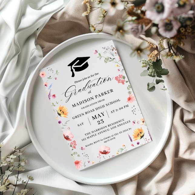 Stylish Wildflower Meadow Garden Graduation  Invitation (Creator Uploaded)