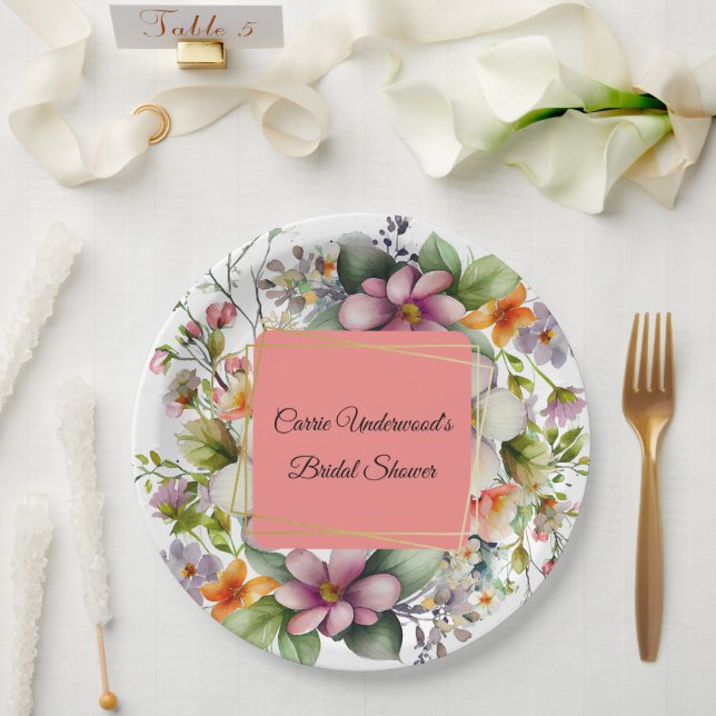Stylish Wildflowers Bridal Shower Paper Plate (Wedding)