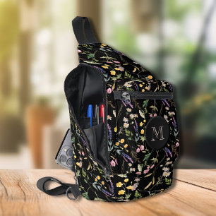 Stylish Wildflowers on Black Sling Bag