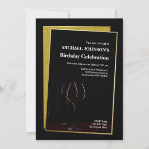 Stylish Wine Glass Birthday Invitation