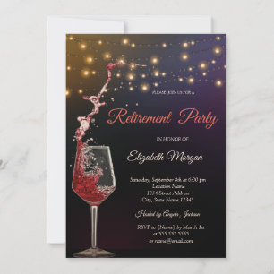 Stylish Wine Glass String Lights Retirement  Invitation