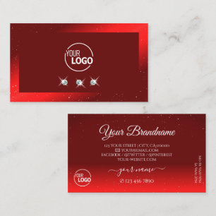 Stylish Wine Red Sparkling Diamonds Logo Elegant Business Card