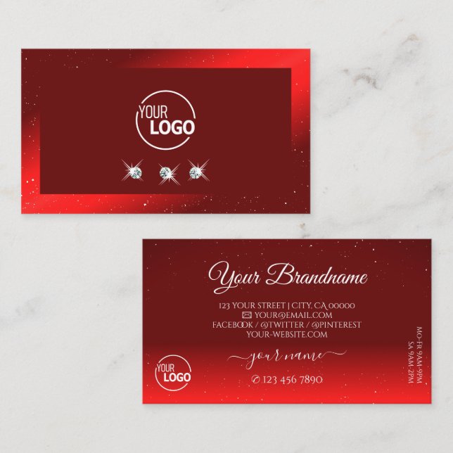 Stylish Wine Red Sparkling Diamonds Logo Elegant Business Card (Front/Back)