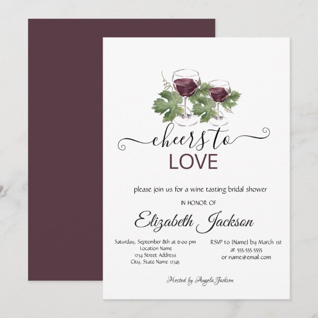 Stylish Wine Tasting Burgundy Bridal Shower Invitation (Front/Back)