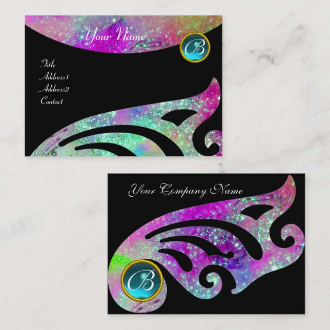 STYLISH WINGS MONOGRAM ,AQUA BLUE pink,purple,teal Business Card (Front/Back)