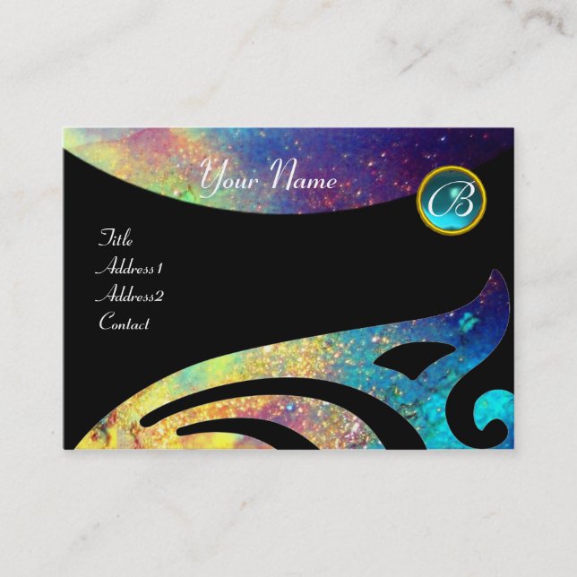 STYLISH WINGS MONOGRAM ,AQUA BLUE ,teal,turquase, Business Card (Front)