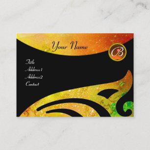 STYLISH WINGS MONOGRAM ,yellow agate,green orange Business Card