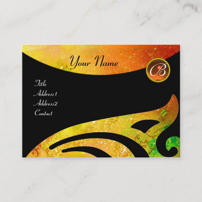 STYLISH WINGS MONOGRAM ,yellow agate,green orange Business Card (Front)