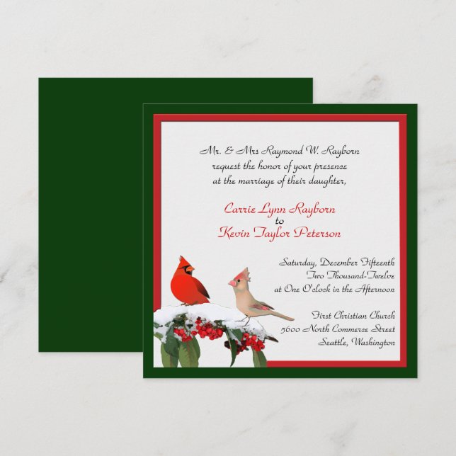 Stylish Winter Cardinals Wedding Invitation (Front/Back)