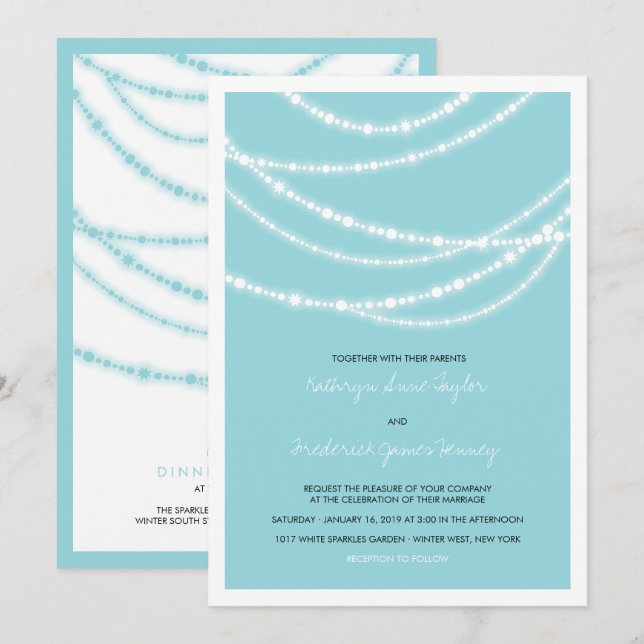 Stylish Winter Sparkles Glow Wedding 2in1 Invite (Front/Back)