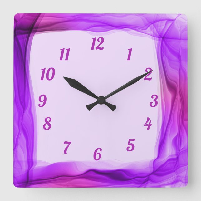 Stylish Wispy Purple Chiffon  Square Wall Clock (Front)