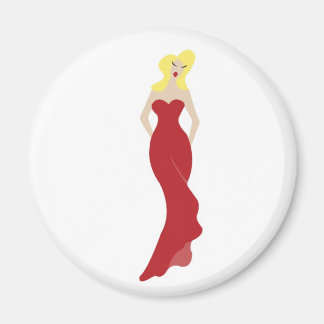 Stylish woman in a red dress magnet