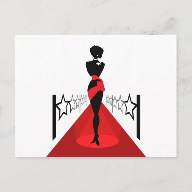 Stylish woman silhouette on red carpet with stars postcard (Front)