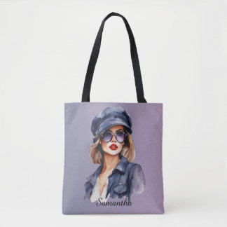 Stylish Woman Wearing a Hat Tote Bag