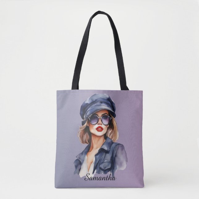 Stylish Woman Wearing a Hat  Tote Bag (Front)