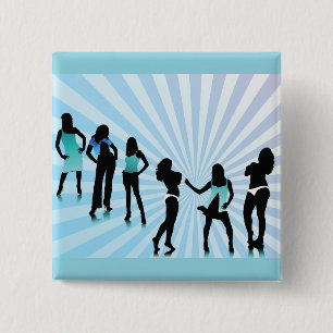 Stylish Women Silhouettes Teal Blue Fashion 15 Cm Square Badge