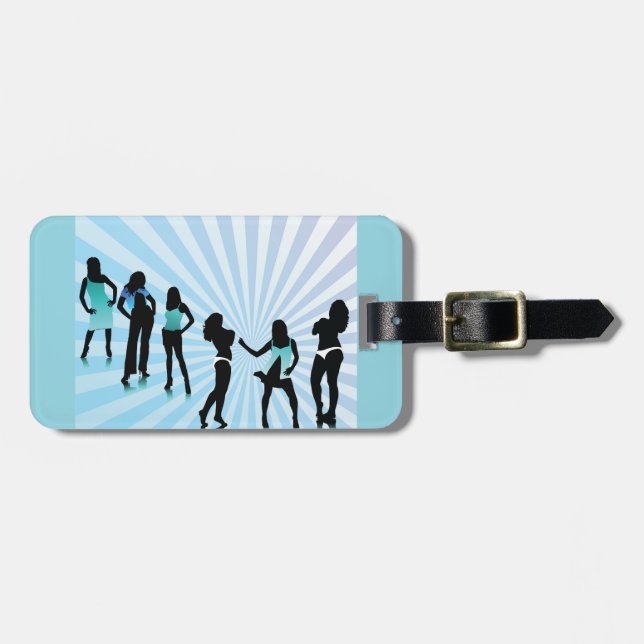 Stylish Women Silhouettes Teal Blue Fashion Luggage Tag (Front Horizontal)