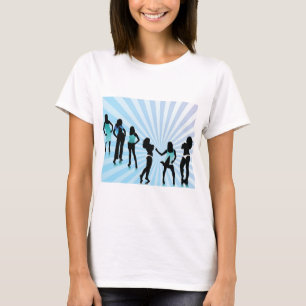 Stylish Women Silhouettes Teal Blue Fashion T-Shirt