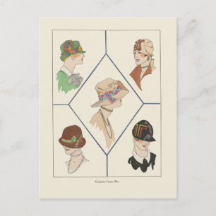 Stylish Women's Hats French Illustration Art Deco  Postcard