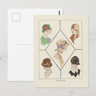 Stylish Women's Hats French Illustration Art Deco  Postcard