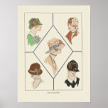 Stylish Women's Hats French Illustration Art Deco Poster<br><div class="desc">A vintage print from the early 20th century by illustrator Jeanne Duc.

This image may have flaws due to the age of the original print. In addition,  Sugar Paper Shop has altered the images,  which are in the public domain,  in order to clean them up and improve color saturation.</div>