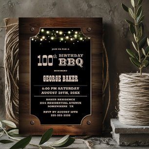 Stylish Wood 100th Birthday BBQ Invitation