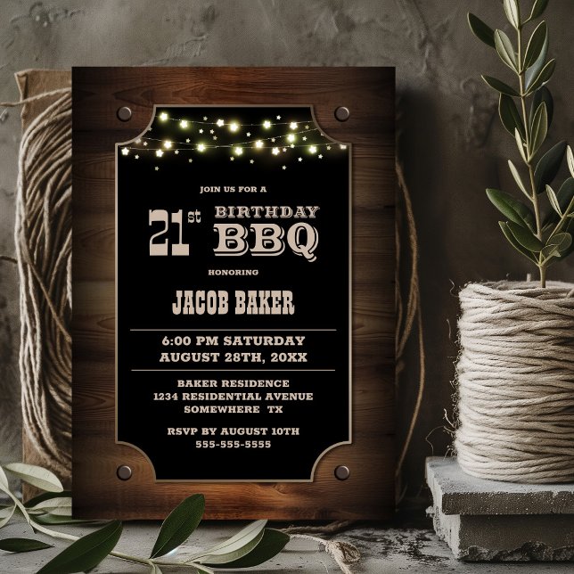 Stylish Wood 21st Birthday BBQ Invitation (Creator Uploaded)