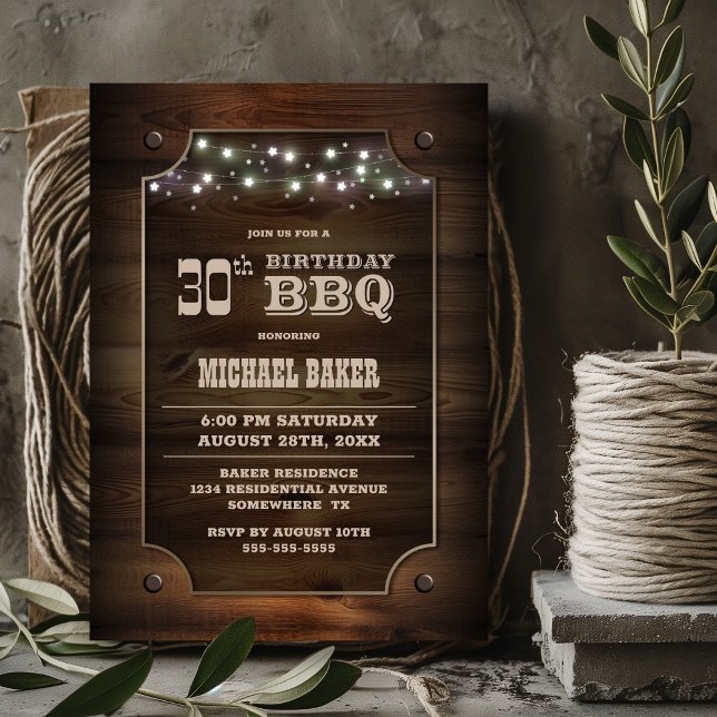 Stylish Wood 30th Birthday BBQ Invitation (Creator Uploaded)